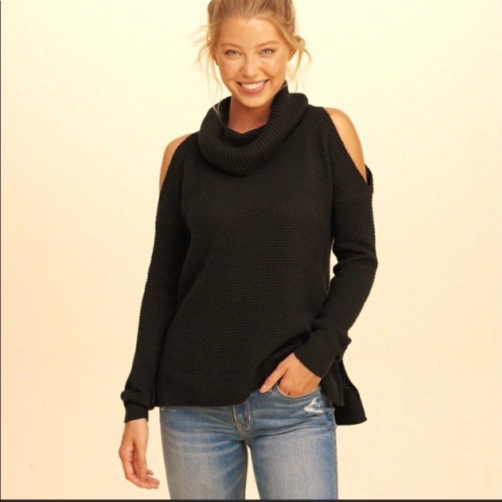 Hollister cold shoulder long sleeve cowl neck sweater - black - Picture 1 of 11